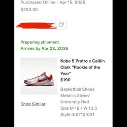 Nike Kobe 5 Caitlin Clark Rookie Of The Year Size 12