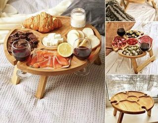 Wooden Folding Tray with glass holder