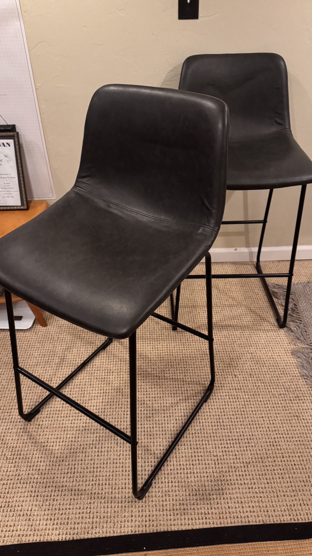 2 Leather Bar Stools Grey