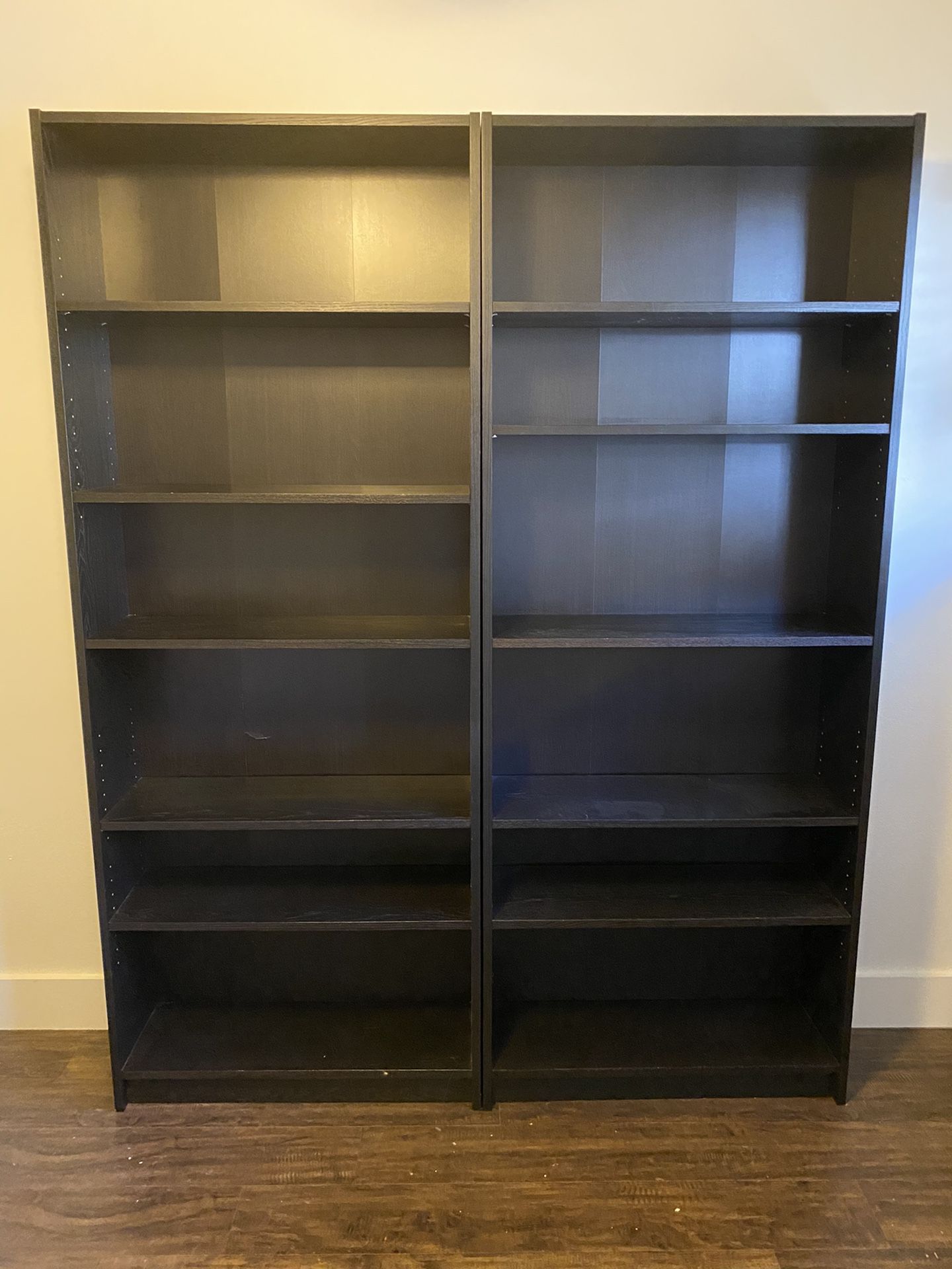 3 IKEA wooden shelves (1 not shown) in great condition with adjustable and removable shelves