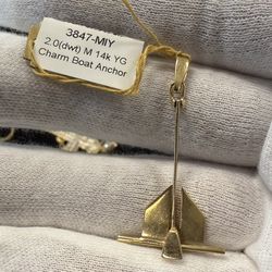 2” 14K Yellow Gold Movable Anchor Pendant Marine 