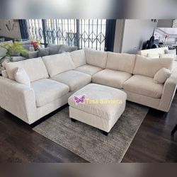 Beige Sectional Sofa With Ottoman 