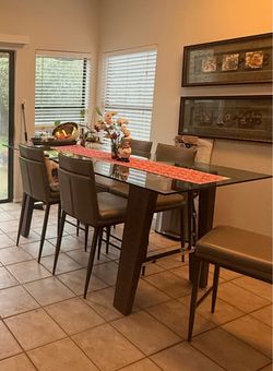 Glass Top Dining Table with 6 Chairs