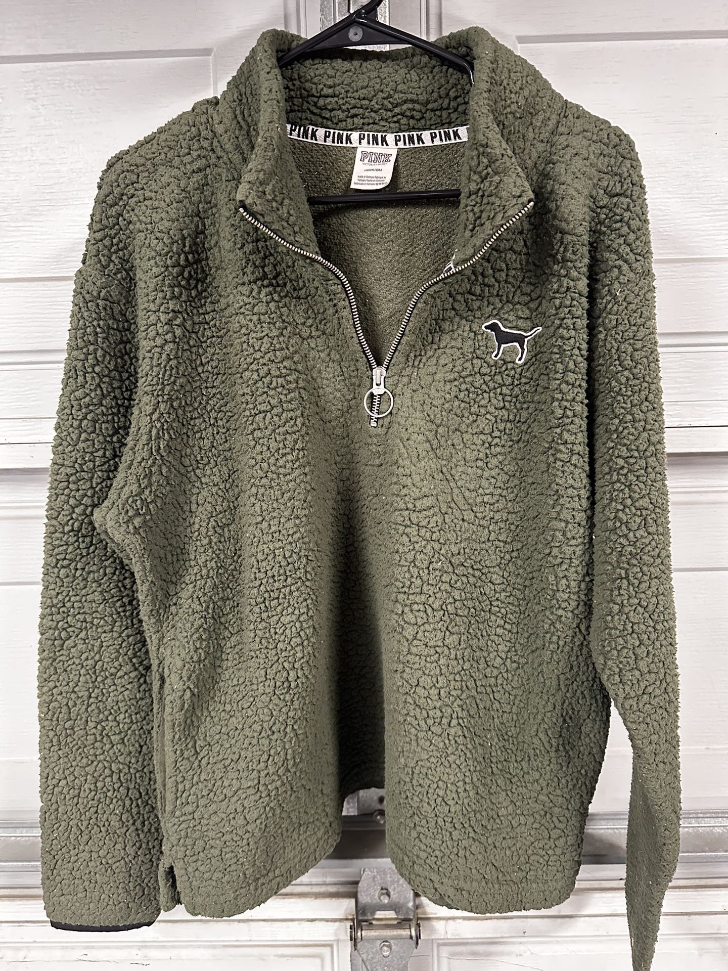 Large PINK Sherpa Jacket in Olive green