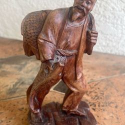 Antique Hand Carved Chinese Fisherman