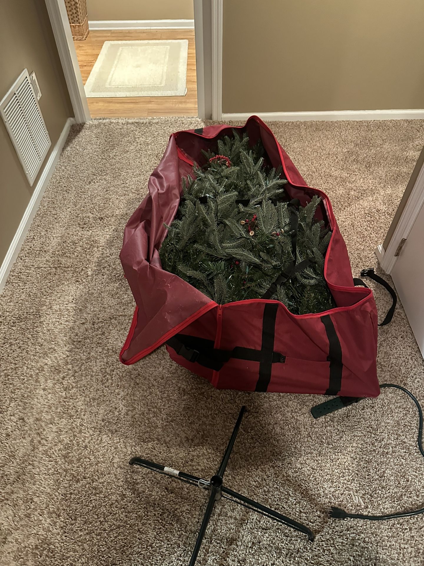 Christmas Tree In Bag With Stand, Lights