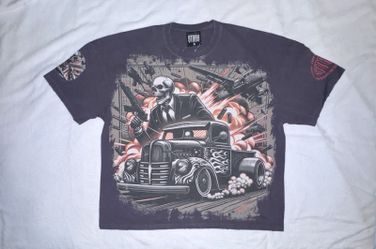 NWT Stray Industries Semi Truck Skull Hot Rod Graphic T-Shirt Washed Black XL