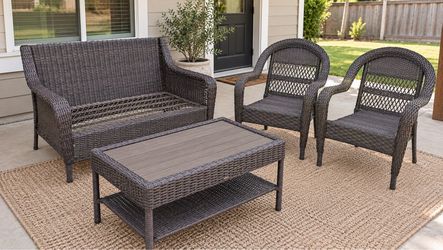 Hampton Bay Outdoor Wicker Patio Furniture Set – Loveseat, 2 Chairs & Coffee Table (NO CUSHIONS)