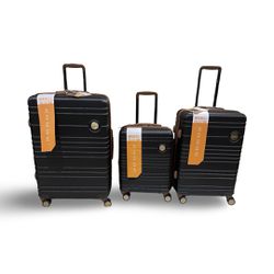 MIAMI CARRYON Brickell 3 Piece Expandable Retro Spinner Luggage Set- Black