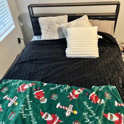 Modern Queen Bed Frame w/ LED Lights, USB & Outlet – Gently Used