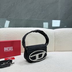 Diesel Black Ripped Denim Shoulder Bag 