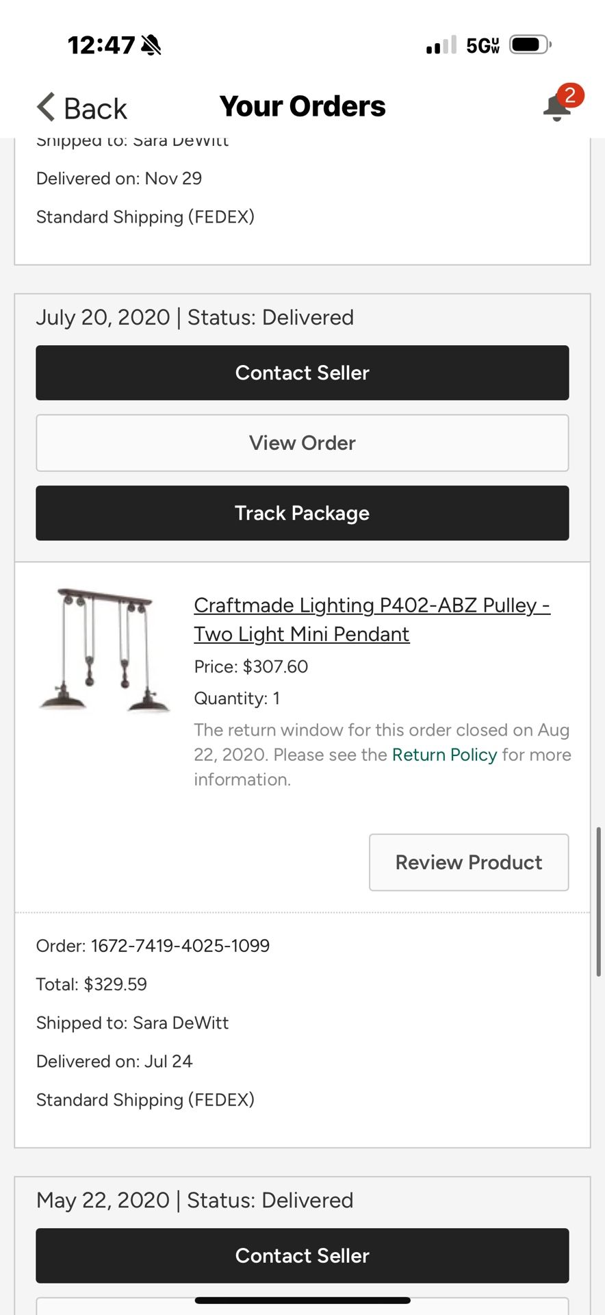 Craftmade Pulley Two Light Pendant