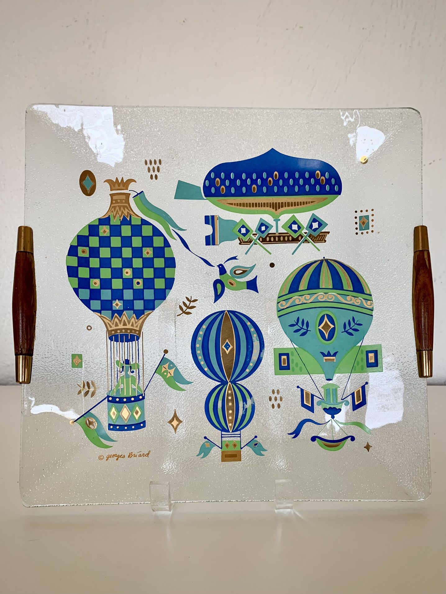 Glass Serving Tray With Hot air Balloons