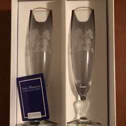Disney Marquis Waterford Crystal Frosted Flute Glasses