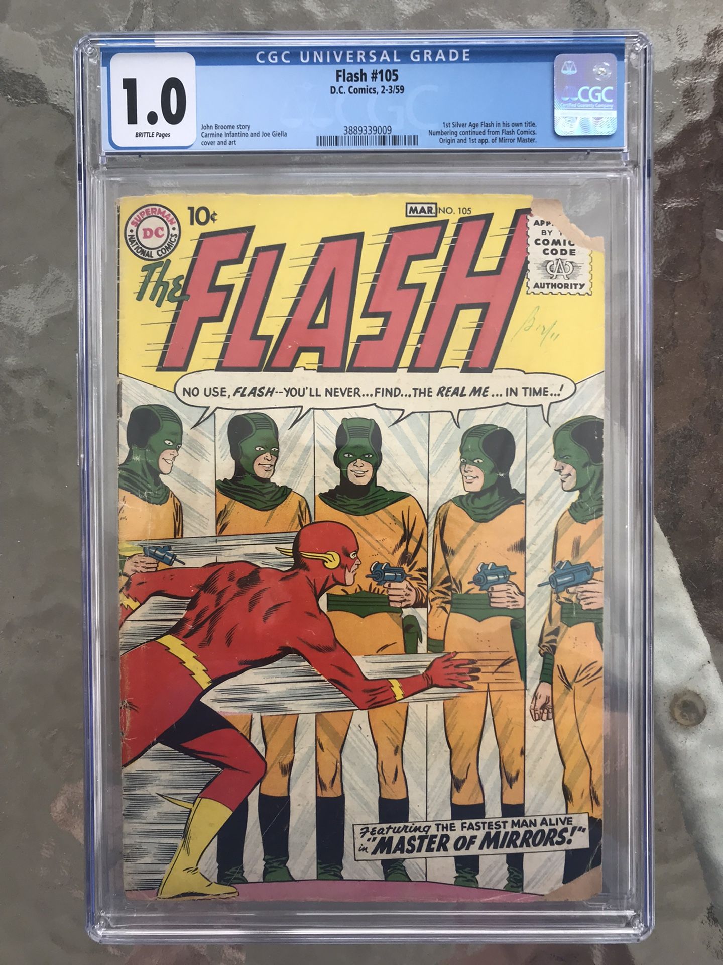 Flash #105 (1959) CGC 1.0 — 1st SA Flash in Own Title; 1st Mirror Master 
