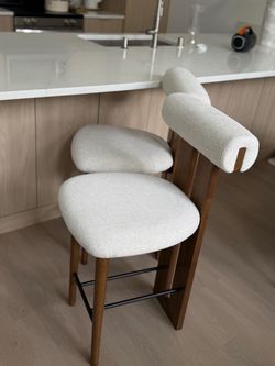 Modern Wood and Fabric Counter Stools - Set of 2