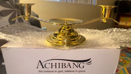 ACHIBANG Gold Unity Candle Holder 3-Arm Stand for Wedding