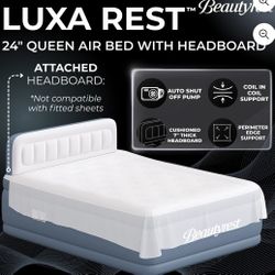Beautyrest Headboard 24" Queen Size Raised Air Mattress W/built In Pump