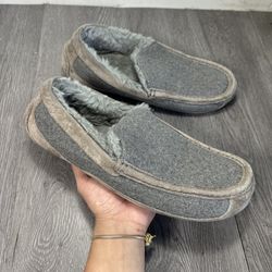 UGG Ascot Men's Gray Suede Wool Lined Slip-On Moccasin Shoes Size 11
