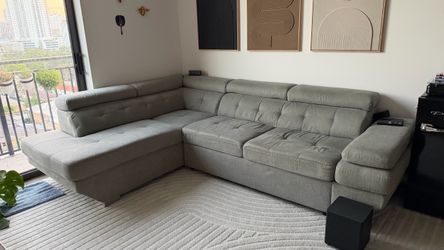 Gray Fabric L-Shaped Sectional Sofa