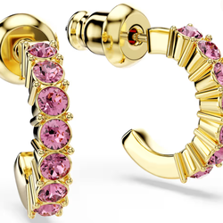 New Swarovski Mini Hoop Earrings Round cut, Pink, Gold-tone plated (contact info removed)