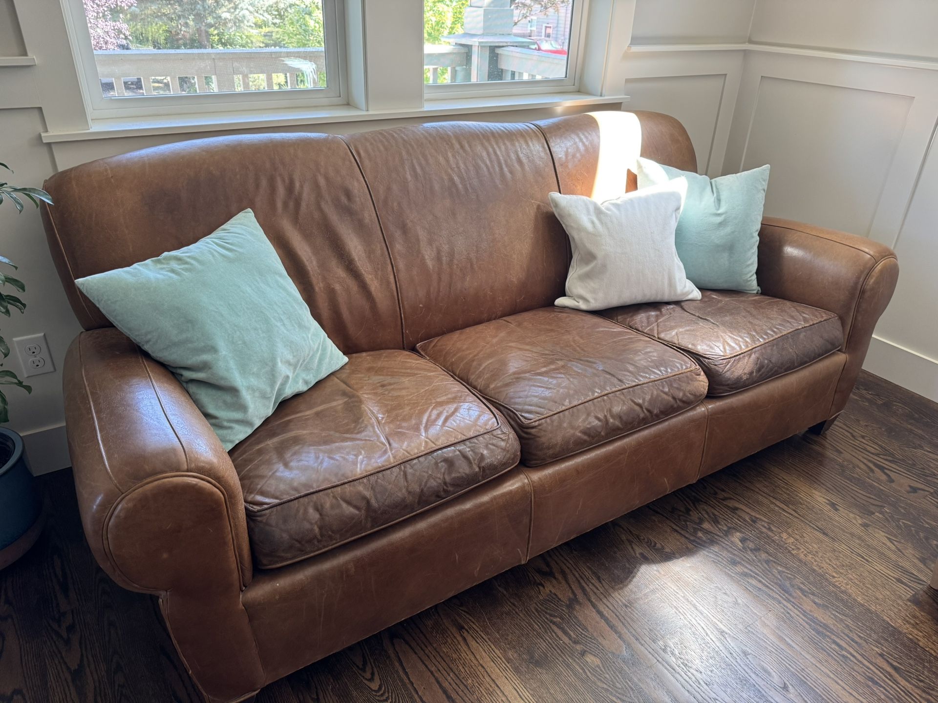 Brown Leather Pottery Barn Sofa | Couch