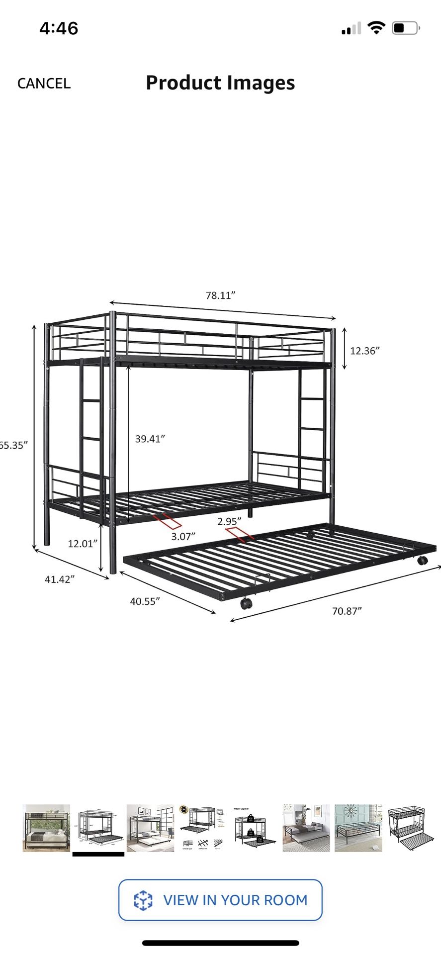 Black Metal Bunk Beds Wh Trundle