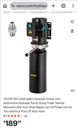 VEVOR 110V 2.64 Gallon Hydraulic Power Unit Automotive Hydraulic Pump Dump Trailer Vehicle Mounted Lifter Auto Shop Repair Car Lift Power Unit for Two