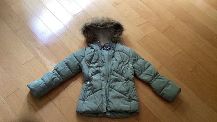 DKNY puffy winter jacket with faux fur lining and faux fur trimmed hood