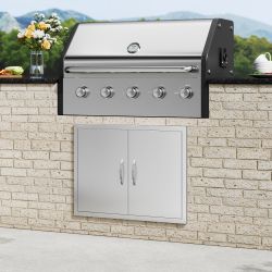 BBQ Access Door, 31W x 24H Inch Double Outdoor Kitchen Door, Stainless Steel Flush Mount Door, Double Wall Vertical Door with Handles and Hooks, for B