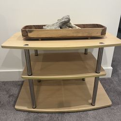 Modern Beige TV Stand/ Modern End Table with Bookcase Shelves Beneath