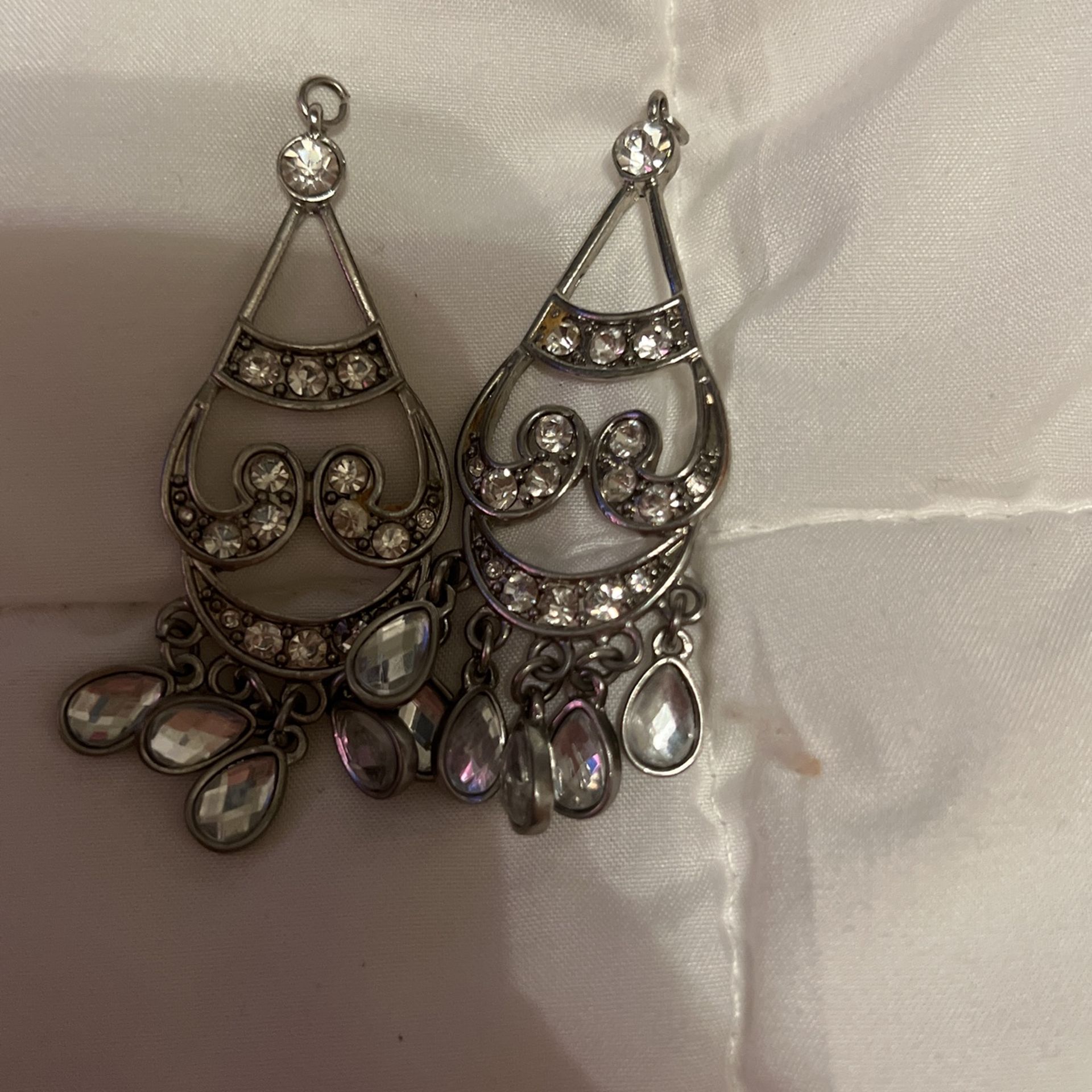 Long Silver Diamond Fashion Earrings 