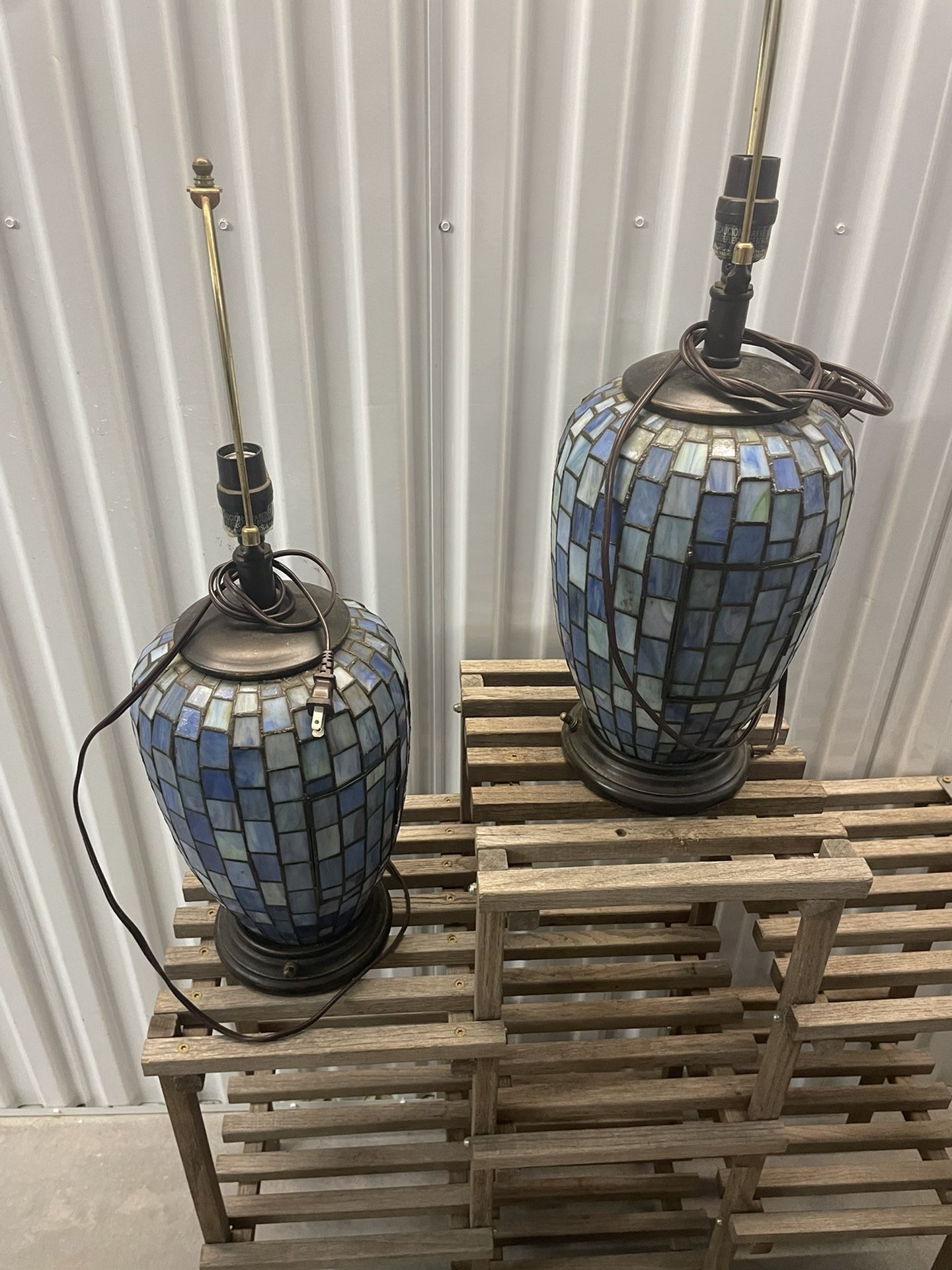 Vintage Blue Stained Glass Lamps 