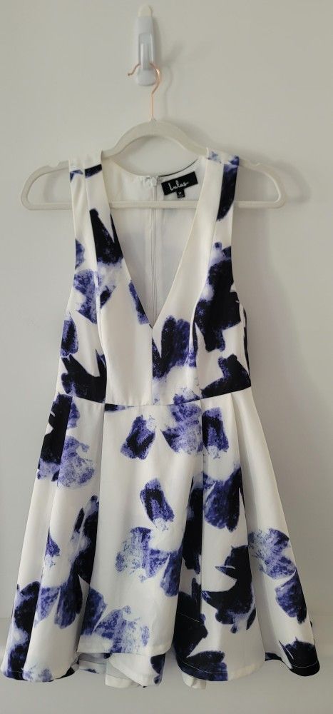 Lulus Blue & Ivory Print Skater Dress
