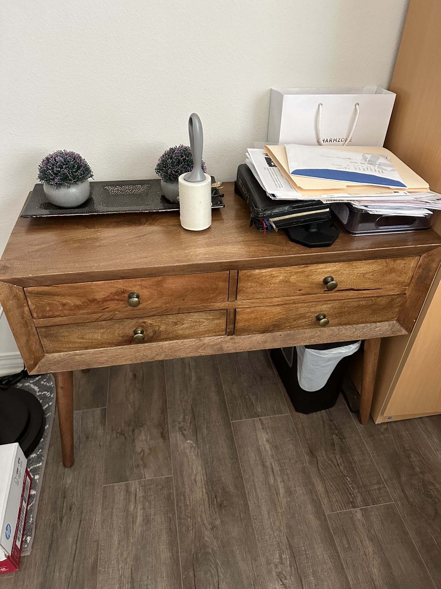Mid-Century Modern Wooden Console Table with 4 Drawers