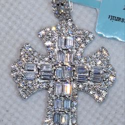 925 Sterling Silver Cross Pendant With Genuine Moissanite 5.8 Carats 