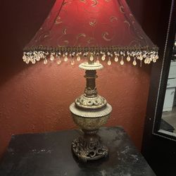 Antique Red & Brown glass lamp with lamp shade