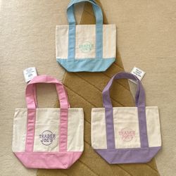 Trader Joe’s Pastel Mini Canvas Tote Bag Easter NWT