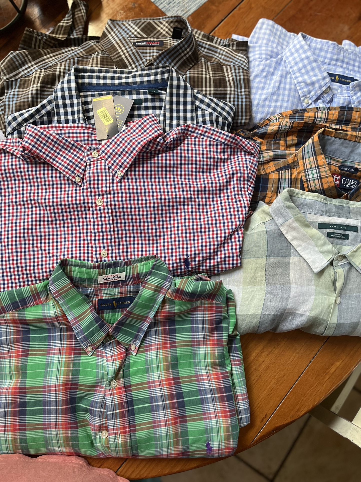 6 Mens Shirts Size 3x. All Named Brand Ralph Lauren And Perry Ellis