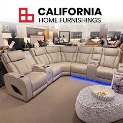Modern Power Reclining Sectional Sofa with/ LED Lights, Cup Holders, Bluetooth speakers, massage feature