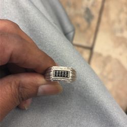 Men’s Sterling Silver Ring with Black Sapphires and Diamonds.