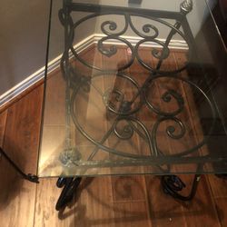 Wrought Iron And Glass Scroll Side / End Table 