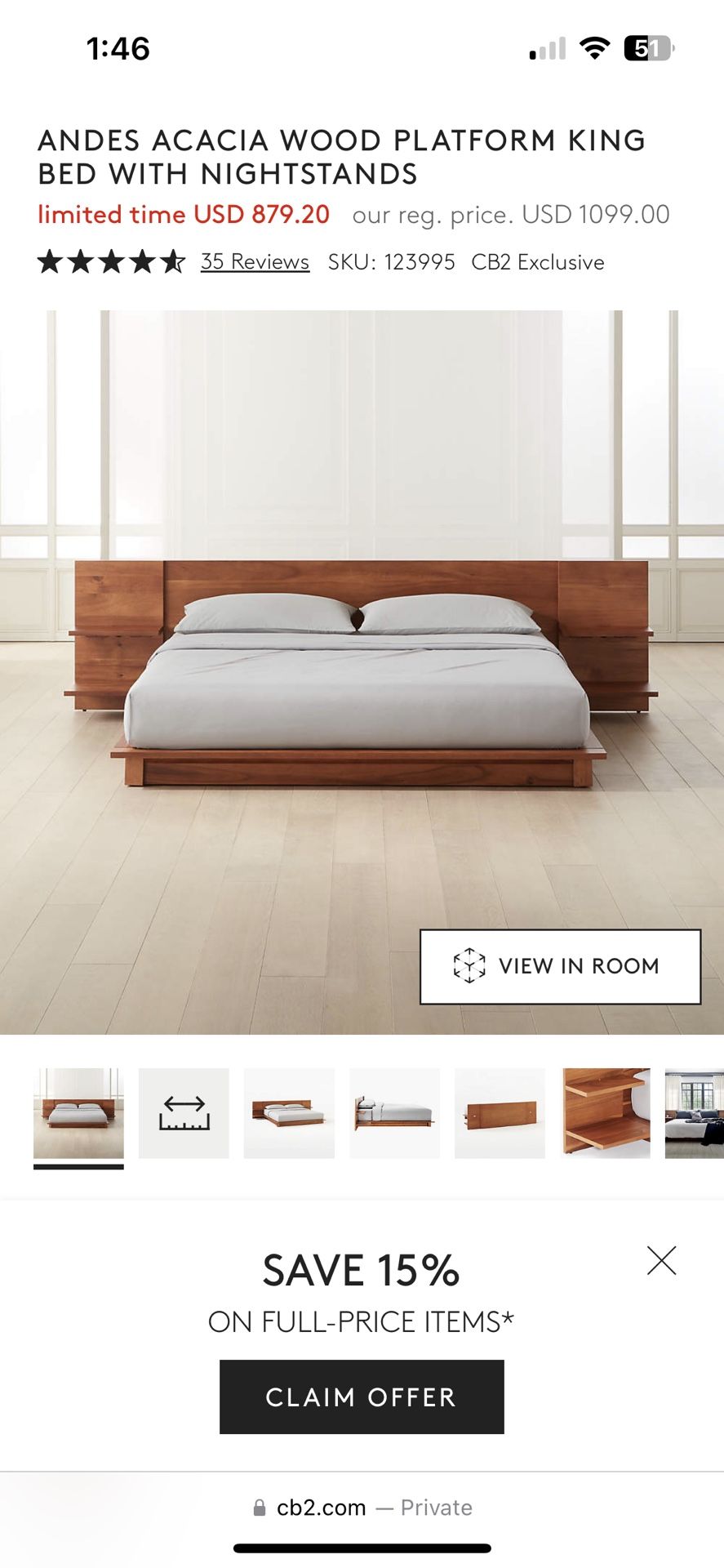 CB2 Bed, Excellent Condition Like New 500 for Sale in West Menlo Park