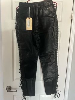 New with tags Black genuine Harley Davidson Leather Moto Pants with Side Melrose Lace-Up