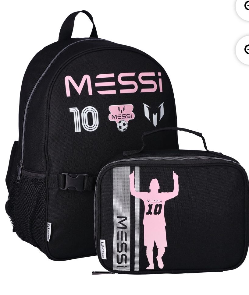 Messi 16" Kids Backpack with Lunch Box, Black 6x12x16 inch