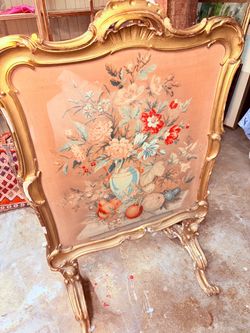 Antique French Needlepoint Screen
