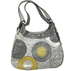 Coach Round Patchwork Circles Mosaic Shoulder Bag Handbag Purse Silver F18824