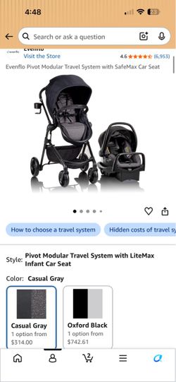 Evenflo pivot modular travel system w/ safe max infant car seat