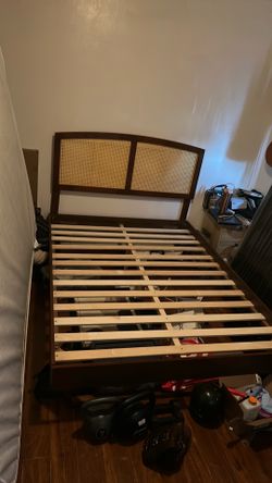 Full Bed Frame with Headboard Rattan Wooden