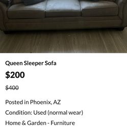 Queen Sleeper Sofa $150